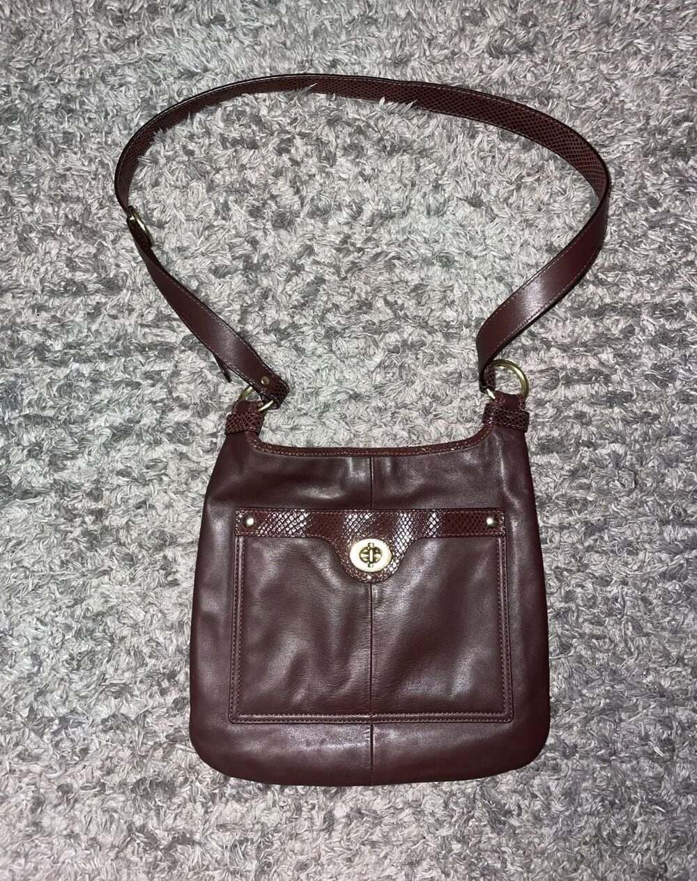 Coach Penelope Brown Leather Crossbody Bag with Snake Embossed Trim